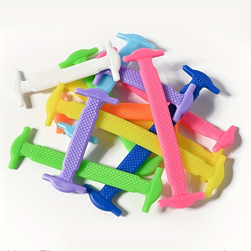 Unisex Stretchy Silicone Lazy No Tie Shoe Laces Flat Elastic Shoe Ties 16 Pack