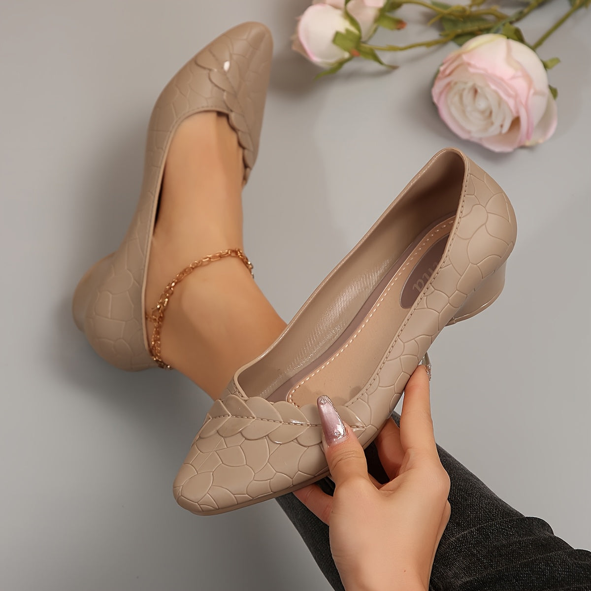 Women's Mid-Heel Pumps Soft Sole Sequins Pointed Toe Chunky Heel