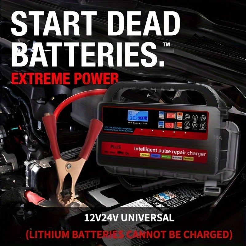 12V 24V Car Battery Charger with Digital Display Automatic High Power Quick Charge EU Plug