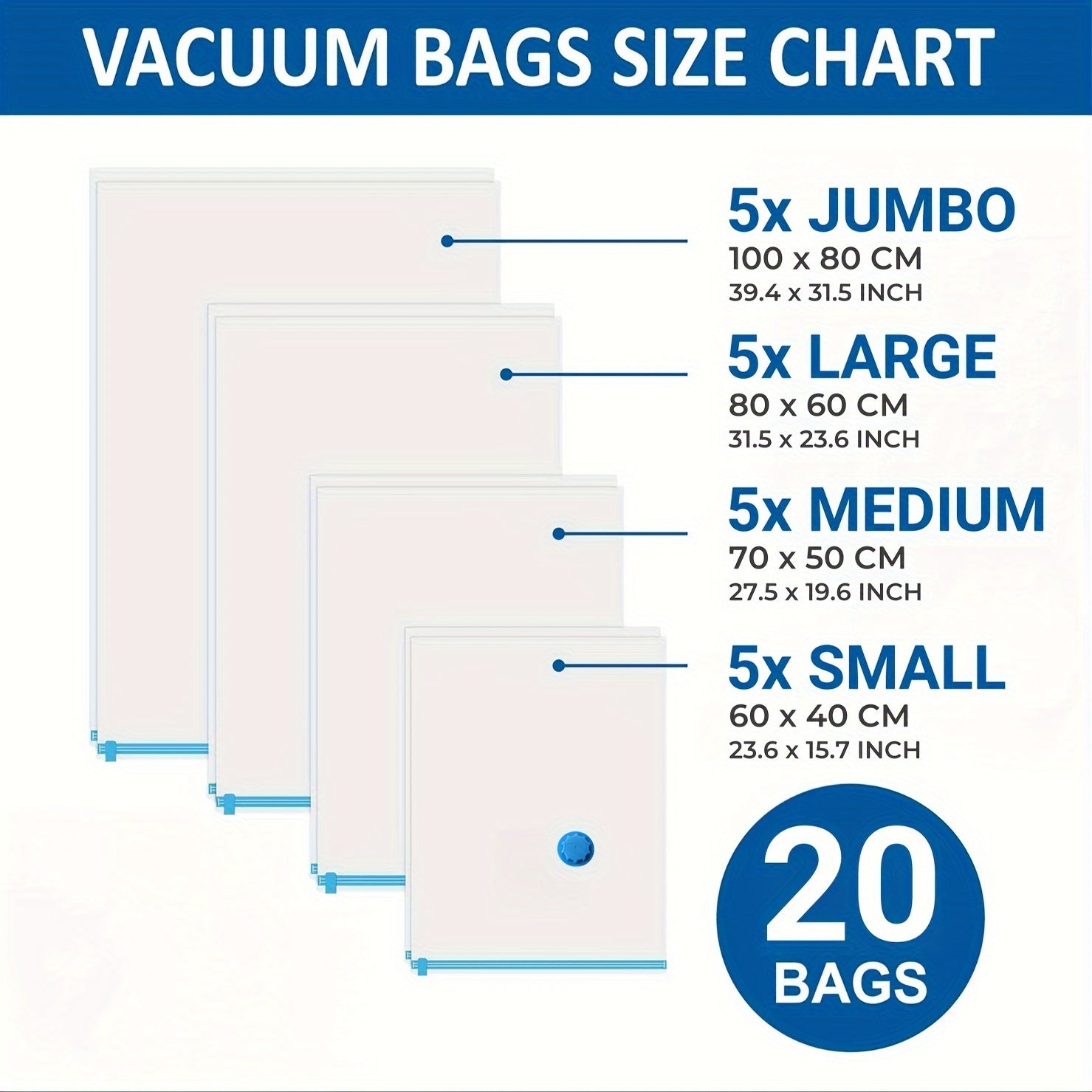 Vacuum Storage Bags Set 6/12/15/20 Pieces for Clothes Bedding Travel Space Saver