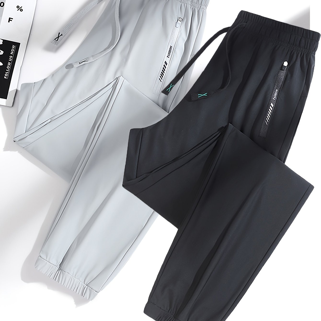 Women's Summer Sports Long Pants Tapered Joggers with Elastic Waist and Zipper Pockets