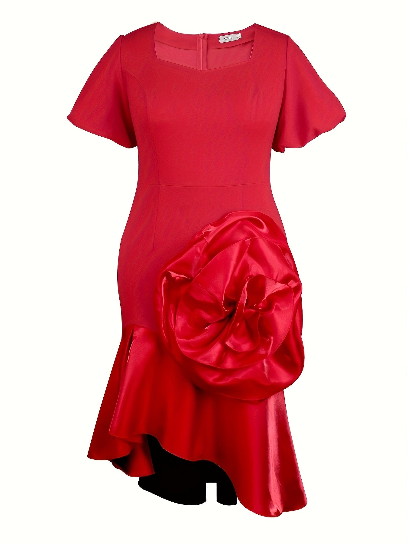 Women's Red Floral Off-Shoulder Mini Dress with Ruffle Hem for Parties