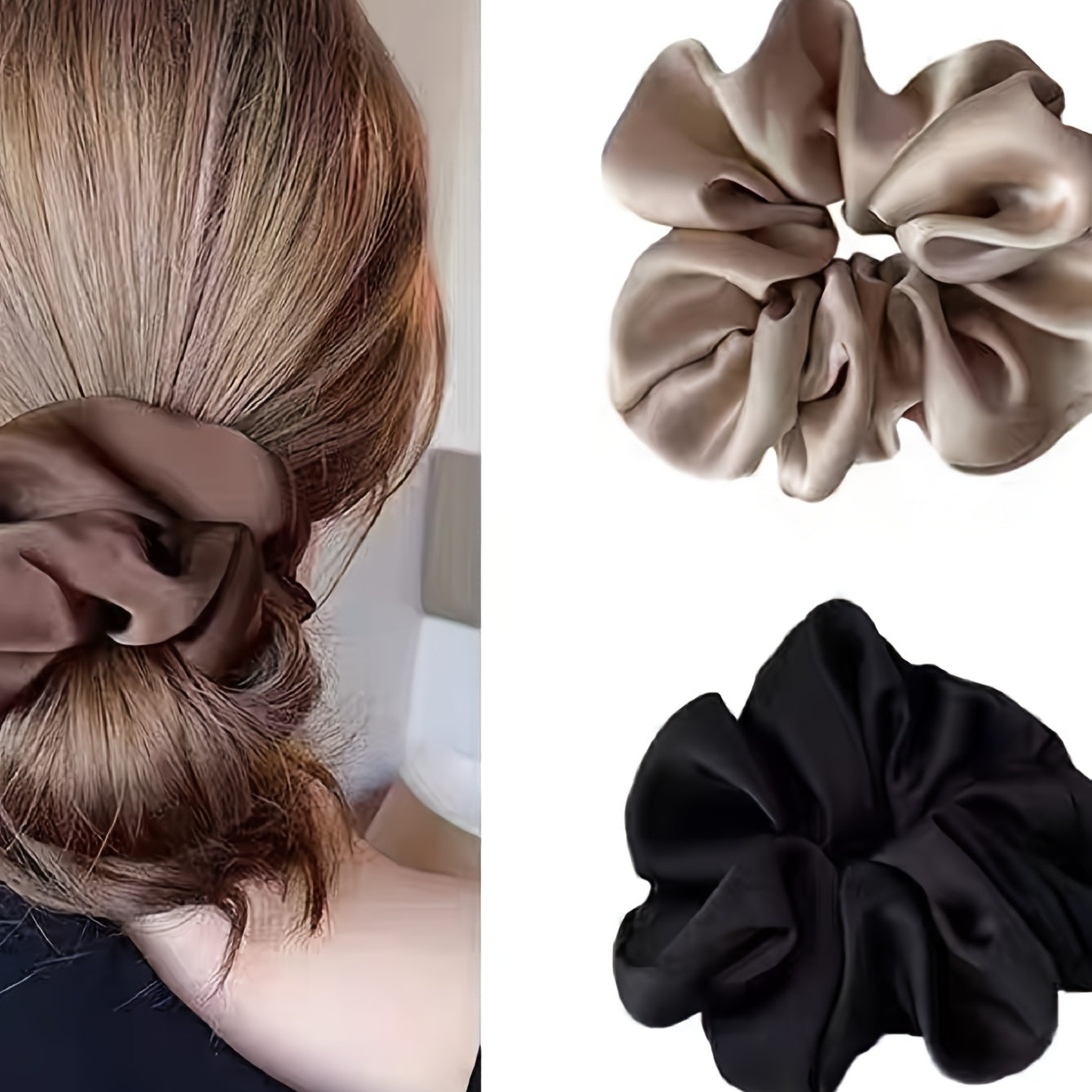 Women's Satin Hair Scrunchies Soft Hair Ties for Sleep Ponytails, 3-Pack