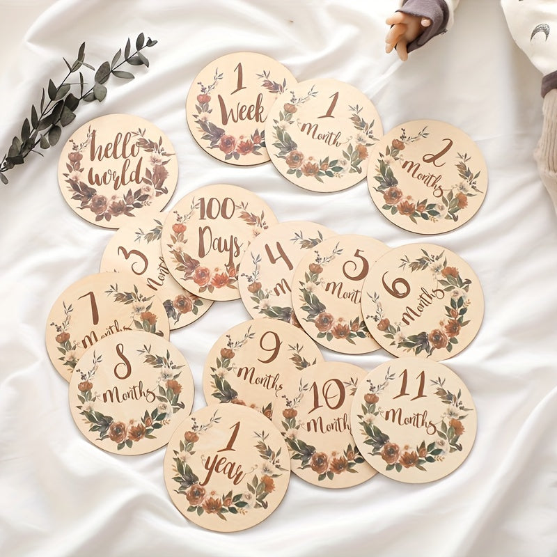 Деревянные цветочные карточки для фотографий о росте детей - Коллекция памятных карточек для первого года жизни малыша в различных цветах
