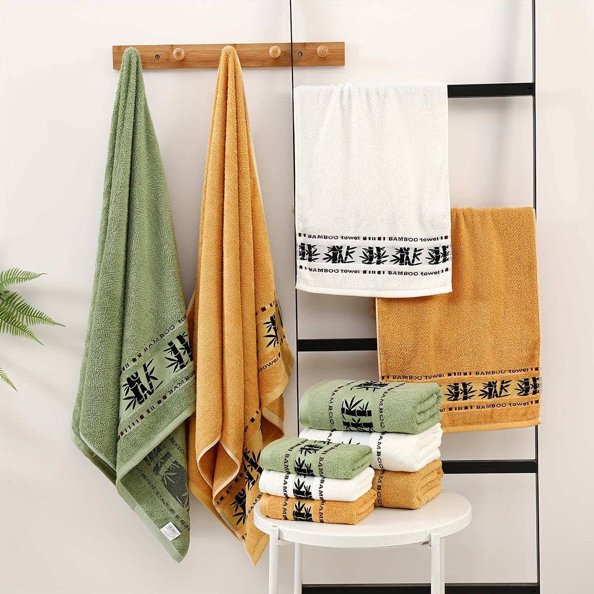 6-Piece Bamboo Fiber Towel Set Soft Quick-Dry Absorbent for Home Gym Bathroom
