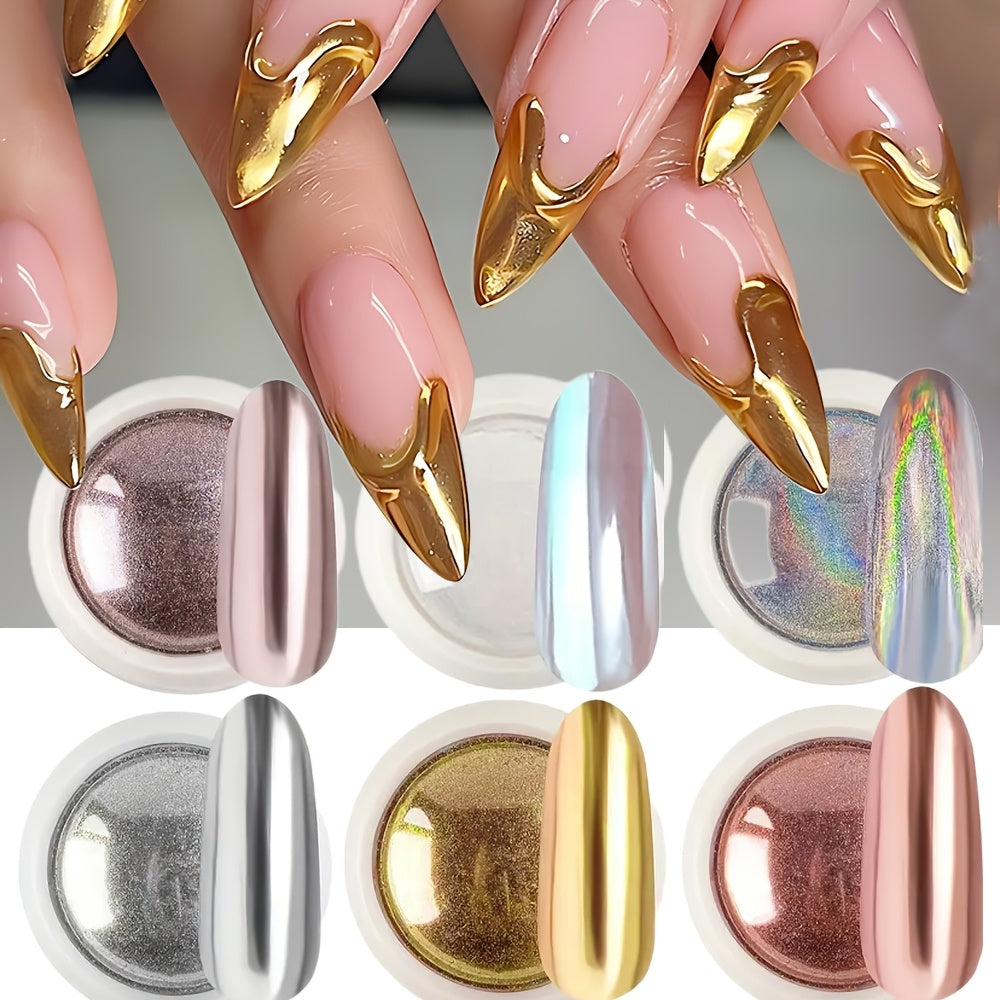 6 Pieces Chrome Mirror Nail Powder Set Metallic Gold Silver for Nail Art