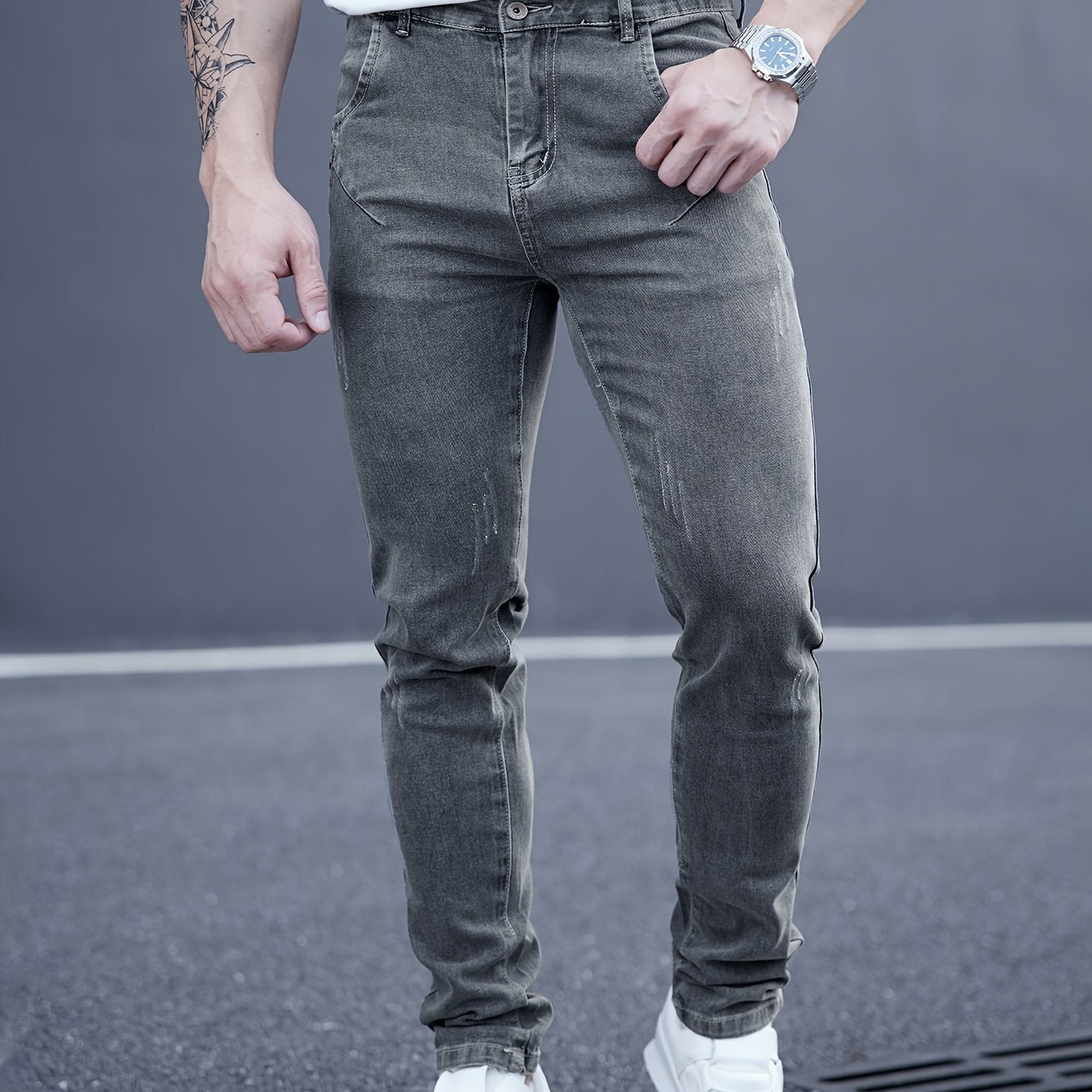 Men's Slim Fit Stretch Denim Jeans Casual Straight Leg Washed Look All-Season