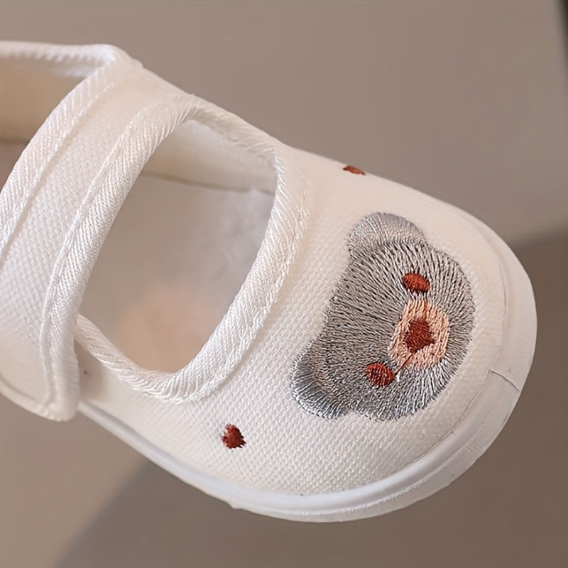 Zapatos de lona para niñas pequeñas y bebés, de caña baja, con bordado de dibujos animados, suela de PVC, fácil de poner y quitar, otoño y primavera