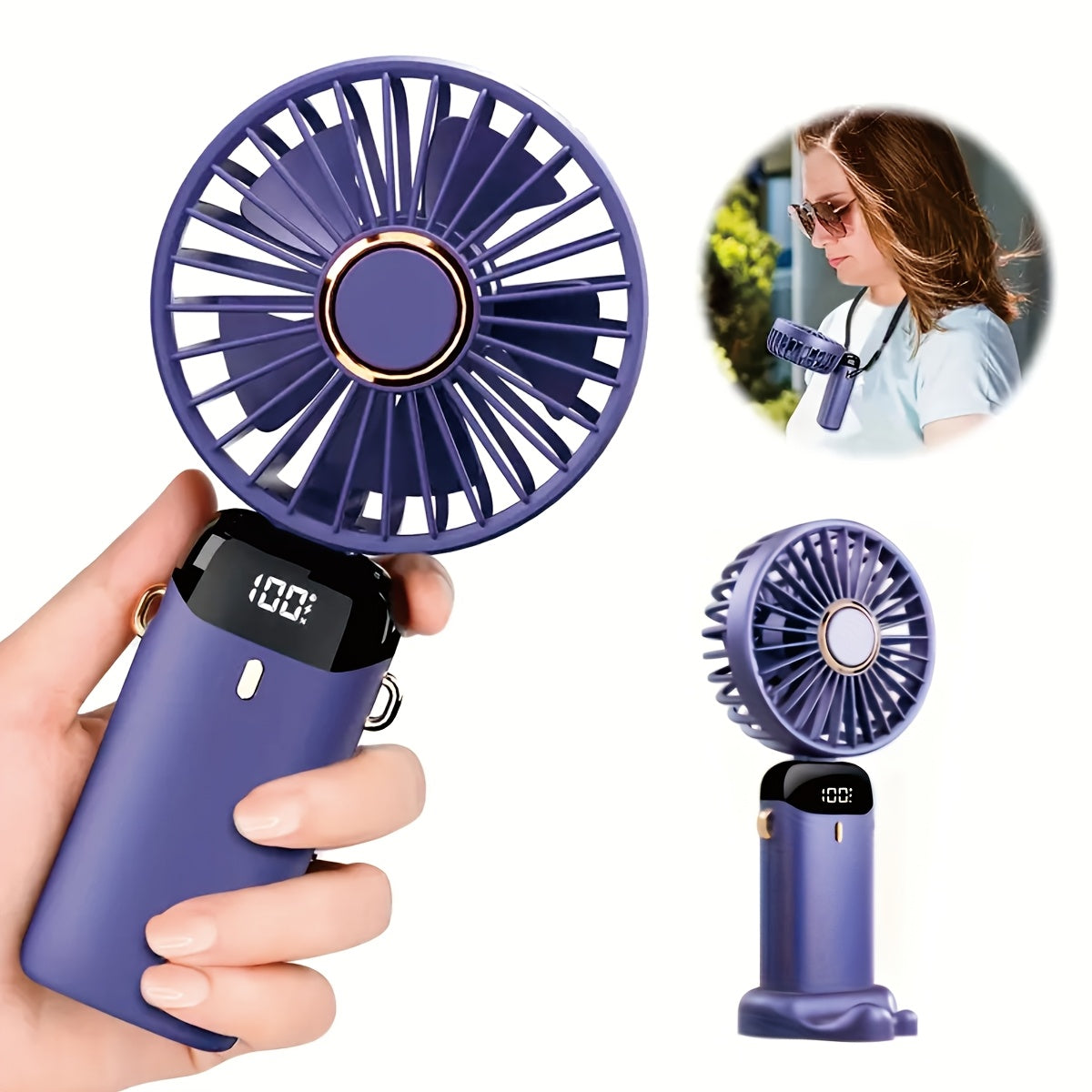 Portable USB Desk Fan with Digital Display 5-Speed Adjustable Mini Air Conditioner Rechargeable Lithium Battery