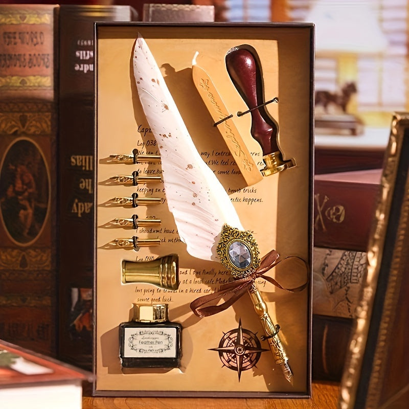 Антикварный набор для письма с восковым печатем, перьевая ручка, каллиграфическая чернильная ручка, механическая шестерня, перьевая ручка для окунания