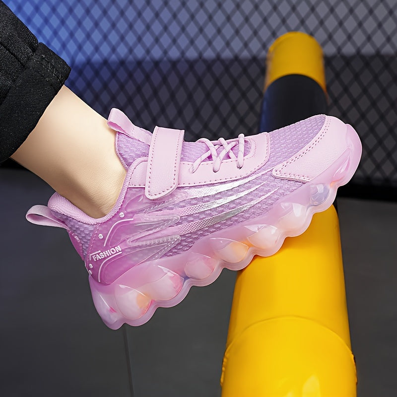 Ayollar uchun zamonaviy pushti to'rli yugurish poyabzallari, shaffof havo yostiqli taglik bilan, tasodifiy va sport kiyimlari uchun mukammal.