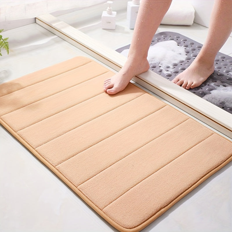 Dark Gray Polyester Bath Mat Non-Slip Plush Rectangular Machine Washable