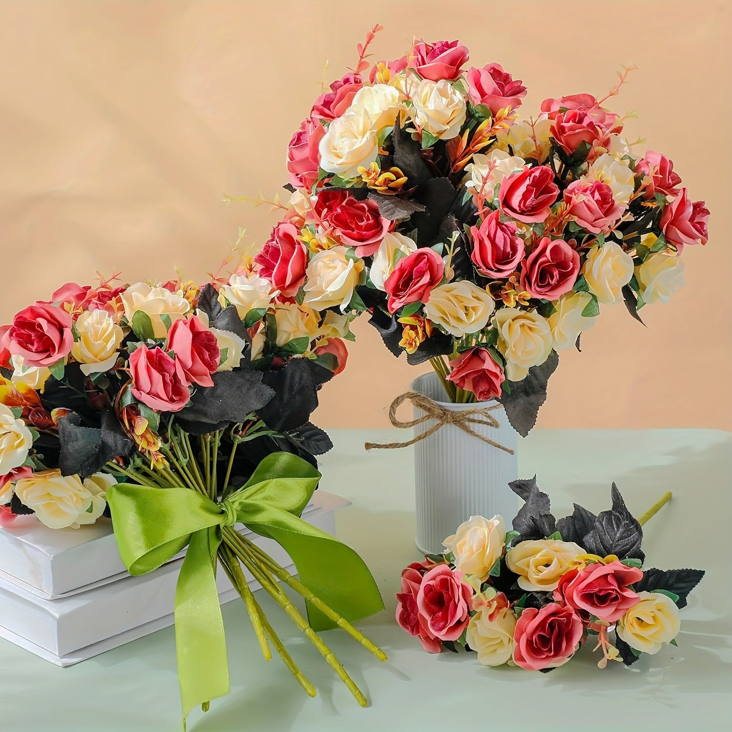 Устойчивый к УФ-излучению искусственный букет роз, идеальный для весны, Дня святого Валентина, свадеб, декора дома и офиса, а также для празднований на открытом воздухе в саду.