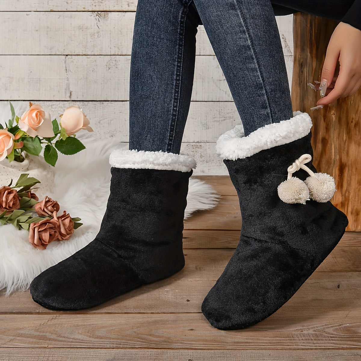 Women's Cozy Knit Slippers Warm Indoor Slide-On Booties