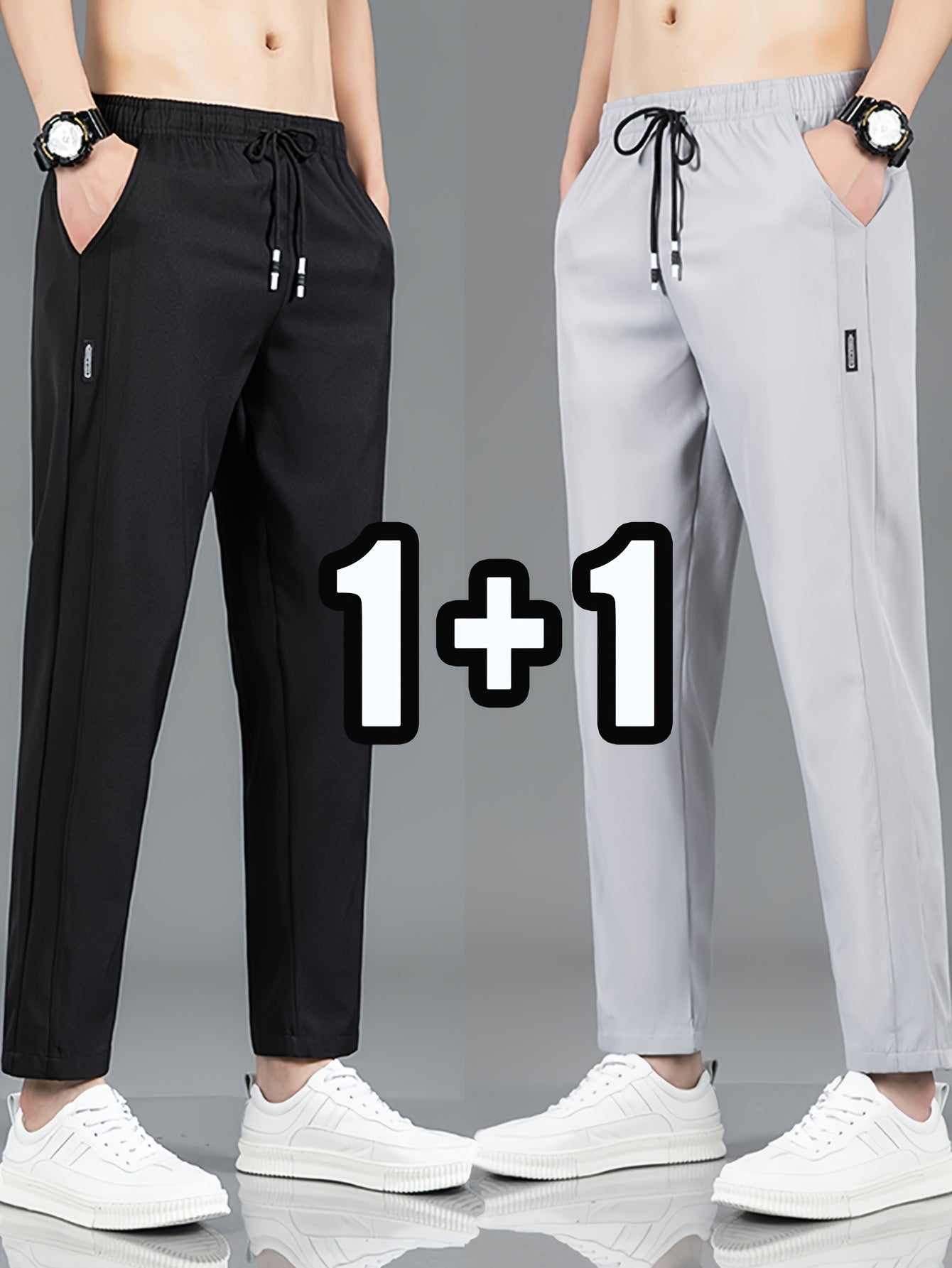 Men's Casual Drawstring Pants Breathable Quick-Dry Polyester for Outdoor Hiking in Black Navy Blue