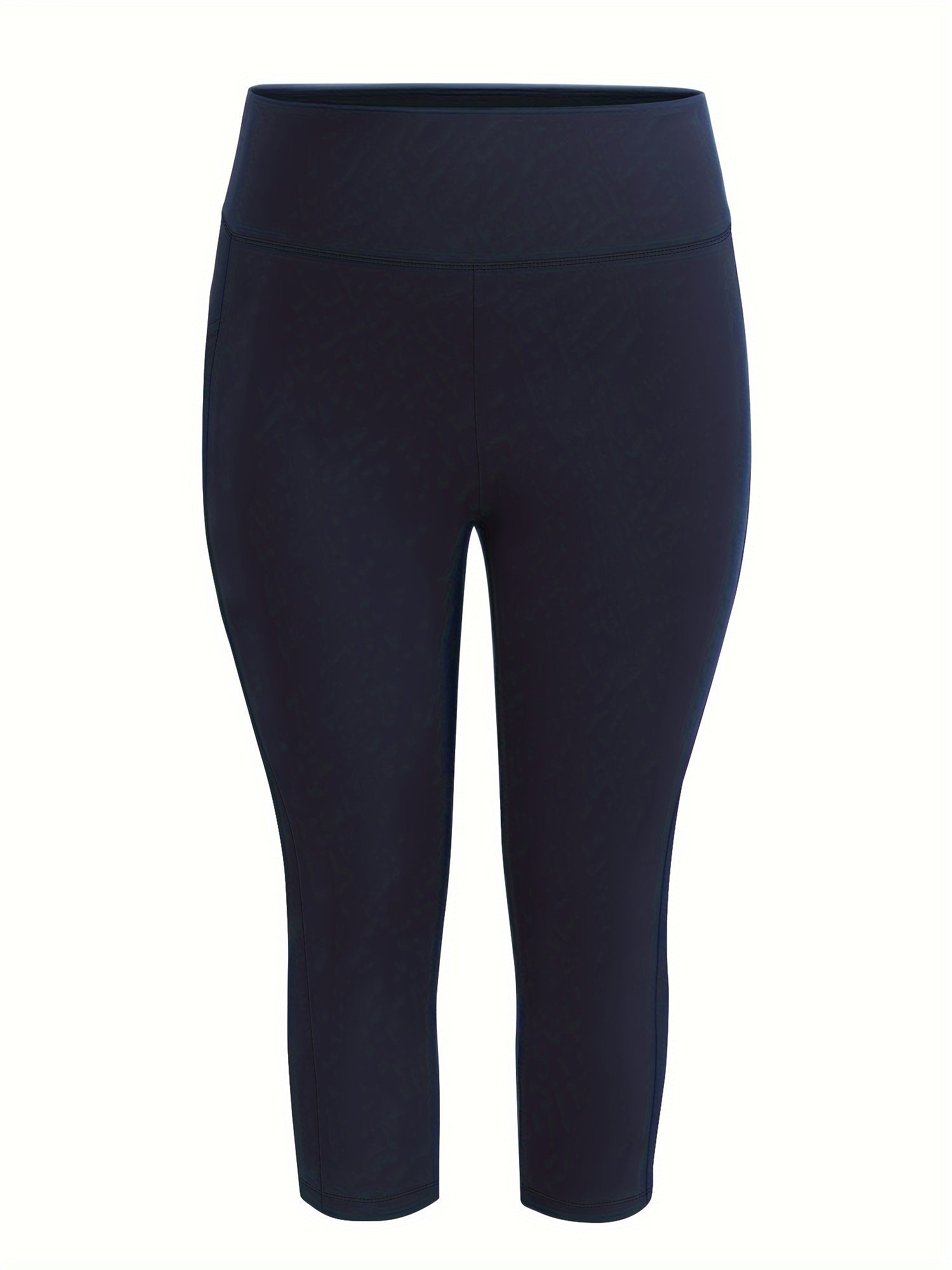 Plus Size High-Waisted Capri Pants Yoga Leggings with Pockets Summer Black