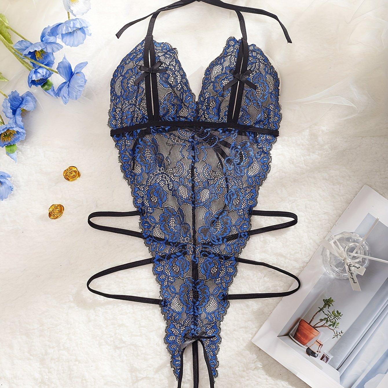 Women's Floral Lace Teddy with Open Crotch Lingerie