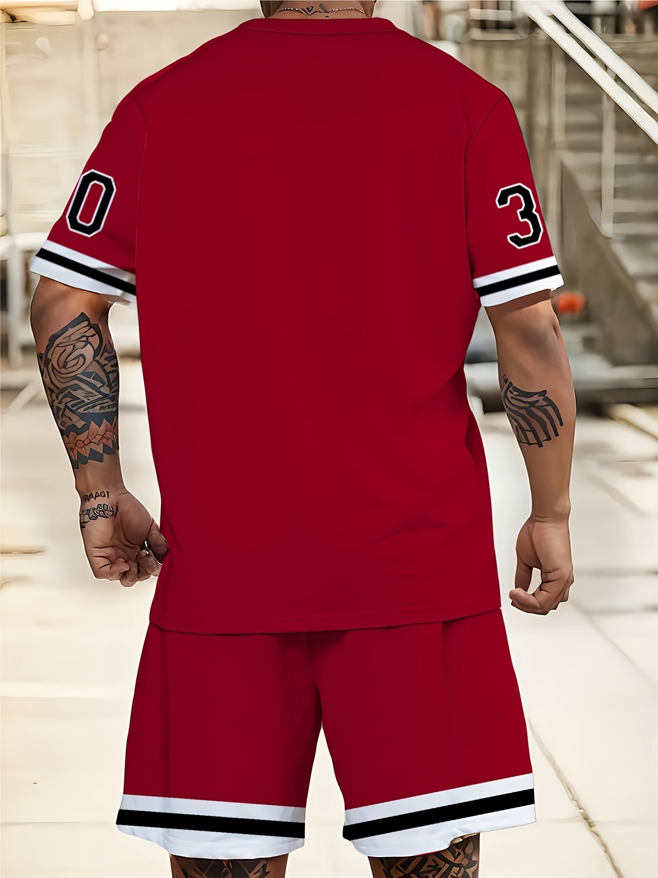 Men's Plus Size Casual Sports T-Shirt and Shorts Set with 3D Chicago Print