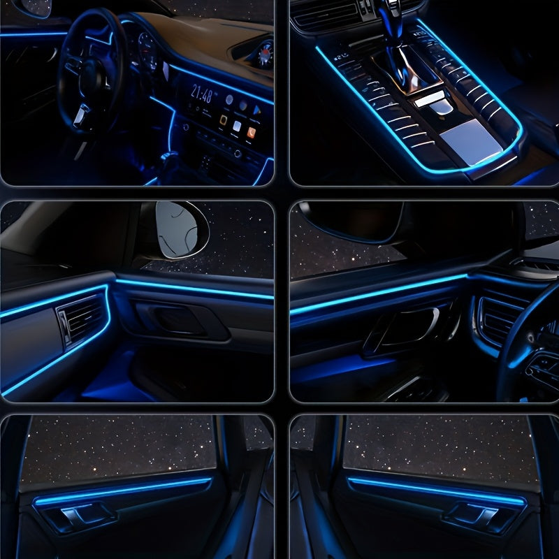 Tira de iluminación LED interior de coche azul hielo, decorativa flexible para ambiente, 2M