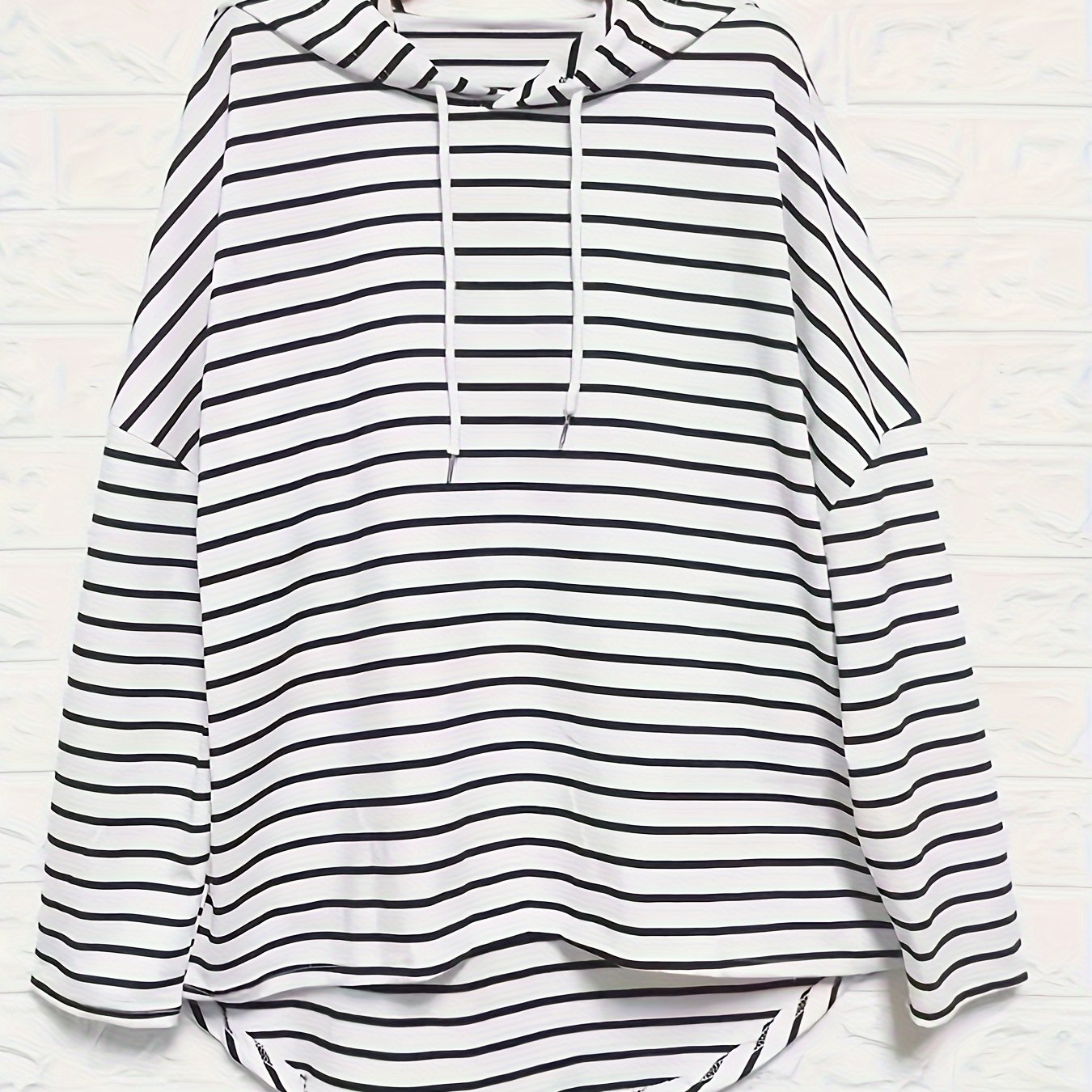 Women's Plus Size Striped Hoodie With High Low Hem Drawstring Spring Fall Long Sleeve