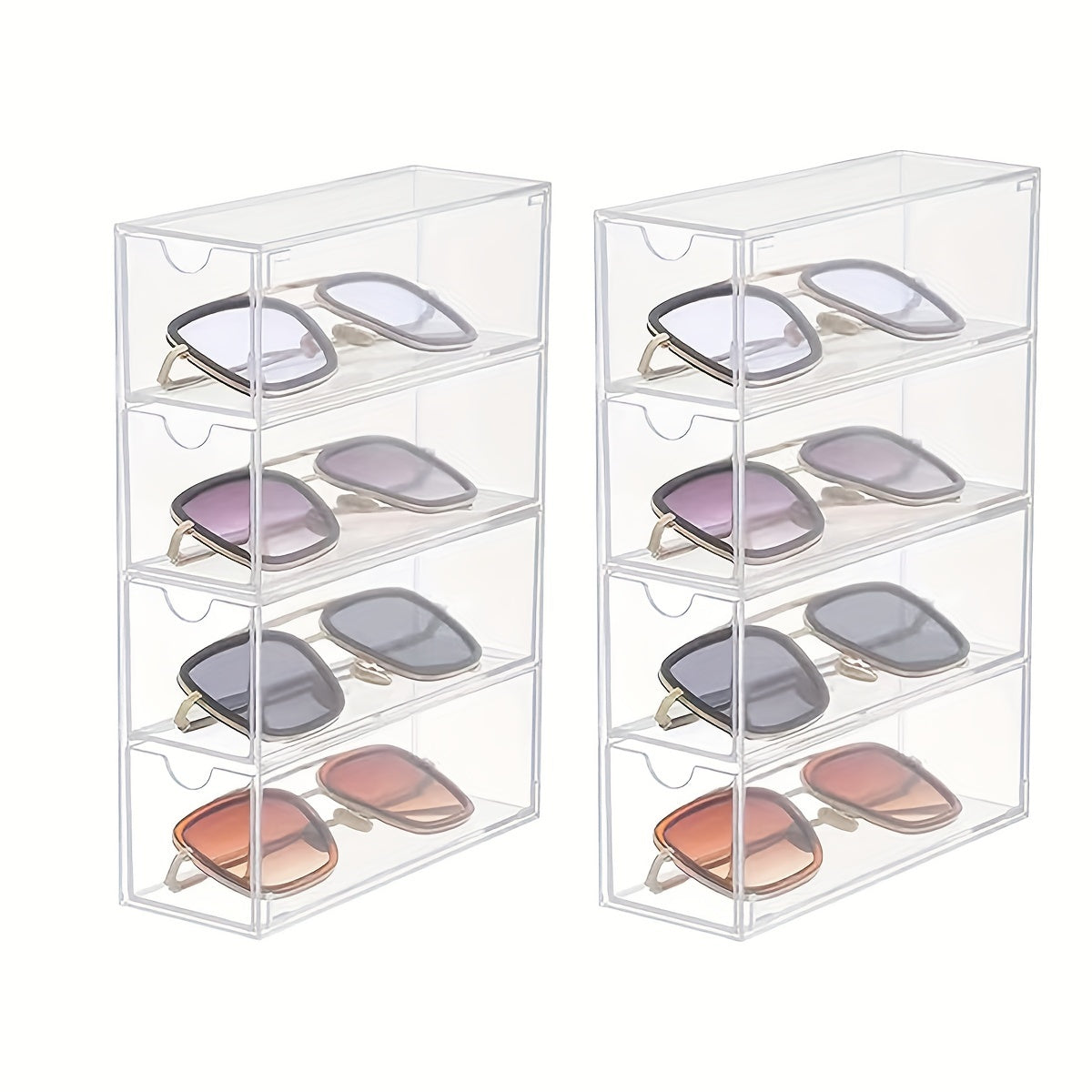 Single Piece Glasses Storage Box Desktop Organizer with Pull-Out Compartments