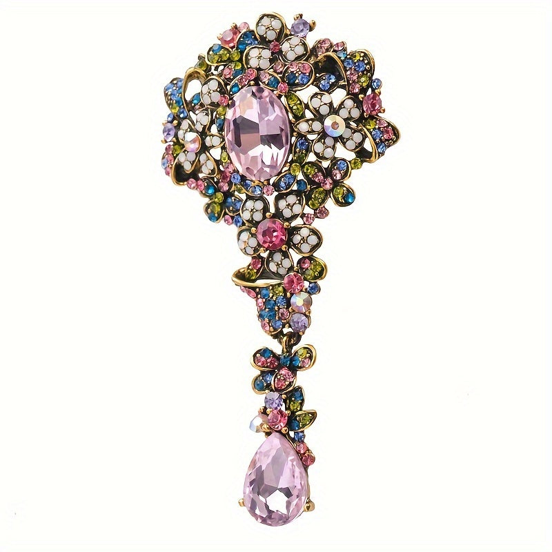 Ayollar uchun zamonaviy gullar dizayni bilan bezatilgan elegant kristal broshlar, nozik to'y tadbirlari uchun mukammal.