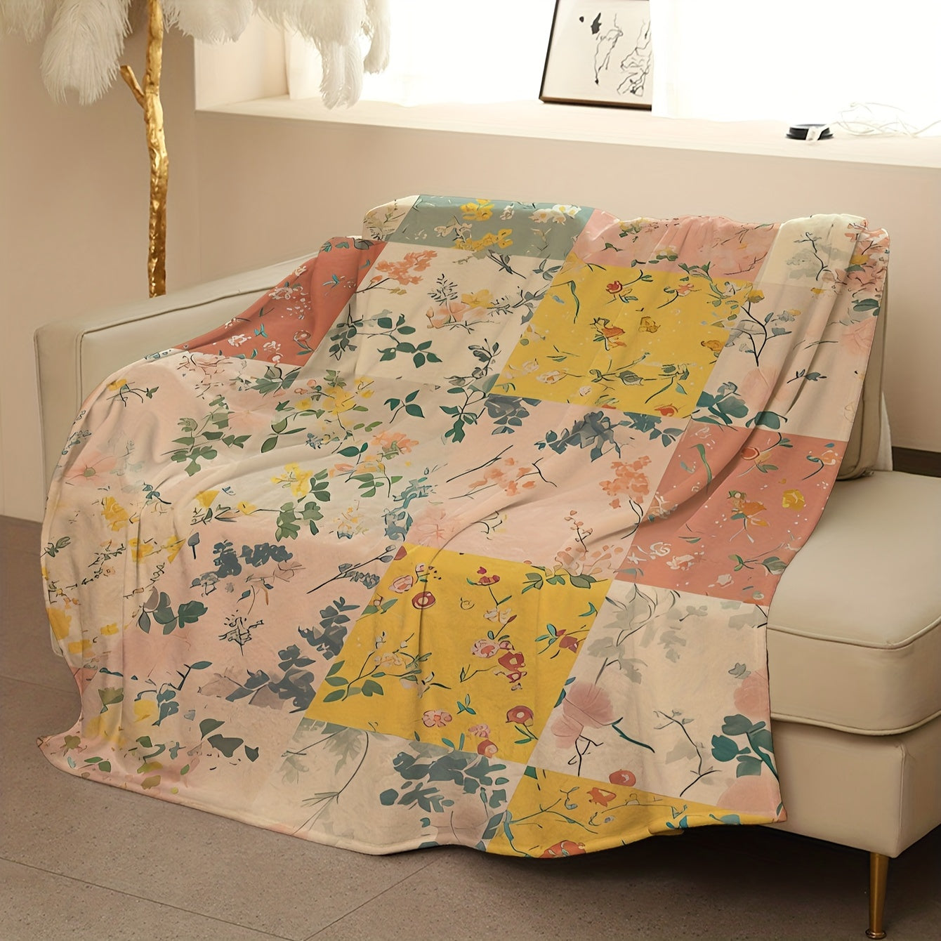 Floral Patterned Throw Blanket Assorted Colors Cozy Coral Fleece Lightweight Polyester All-Season Home Decor