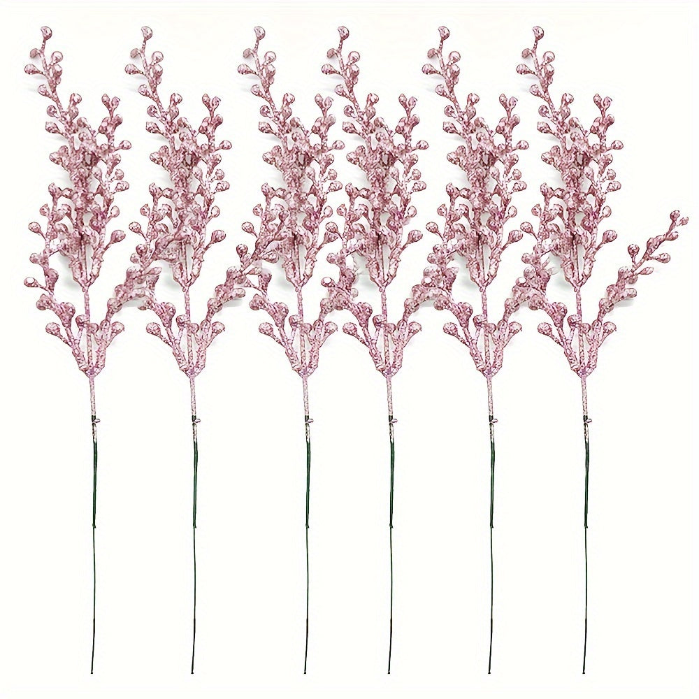 Set of 6 Sparkling Christmas Decorative Gifts with Gold Pink Glitter Berries for Holiday Decor