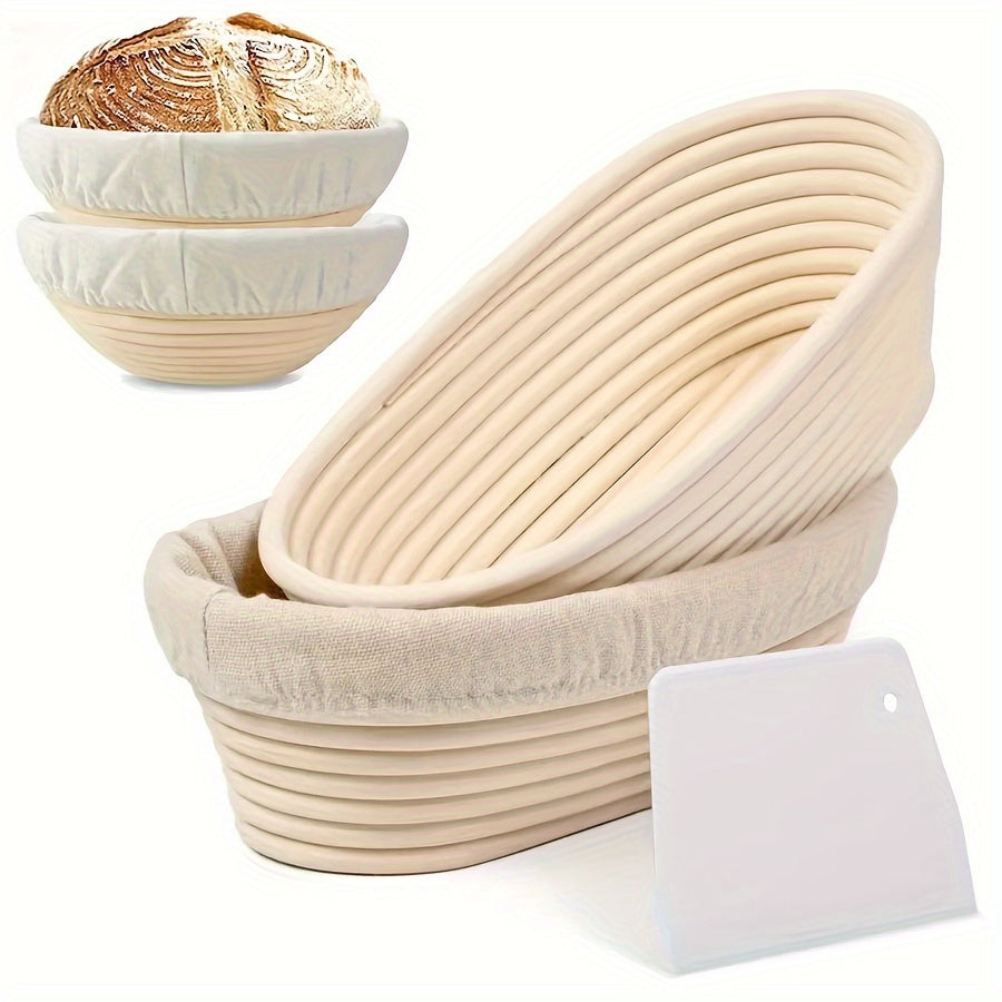 10-Piece Italian Bread Proofing Basket Set with Rattan Baskets and Accessories