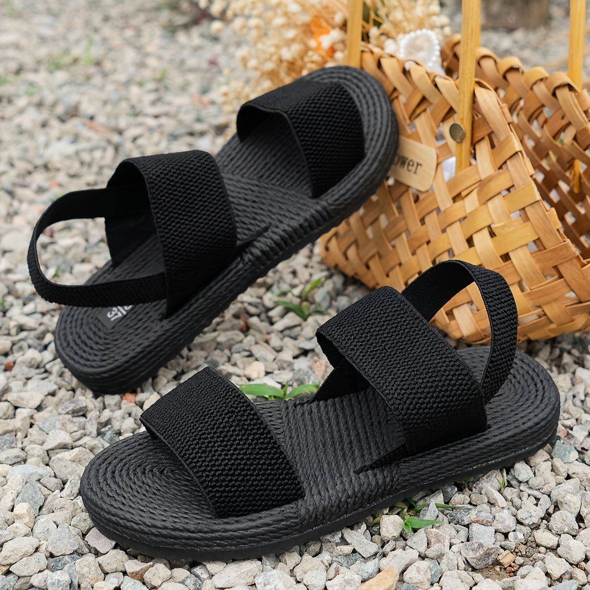 Women's Black Slip-On Sandals with Heel Strap for Indoor and Outdoor Use
