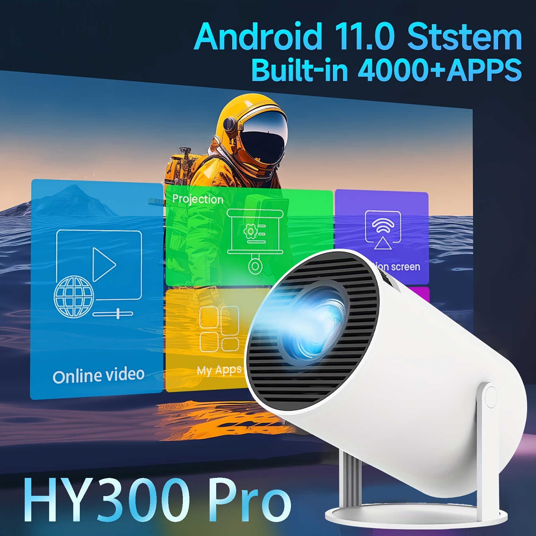 Portable Smart Projector 4K WiFi 6 720P Native 180° Rotation Outdoor Home Theater