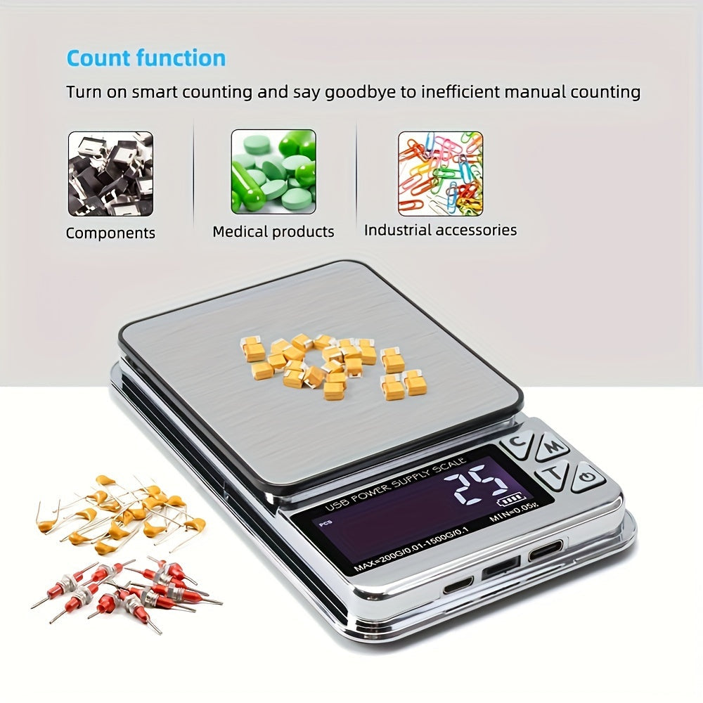 Stainless Steel Jewelry Scale Digital Display 1000g 0.01g Accuracy Rechargeable