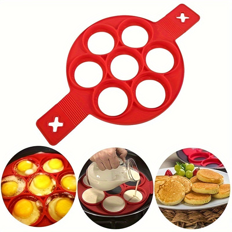 Silicone Pancake Mold 7-Circle Non-Stick Egg Ring for Breakfast Cooking