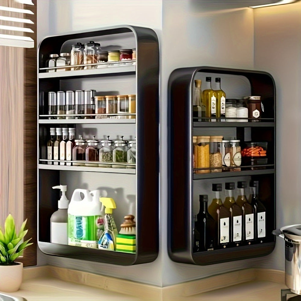 Metal Wall-Mounted Spice Rack for Bathroom Storage Organizer with Multiple Shelves