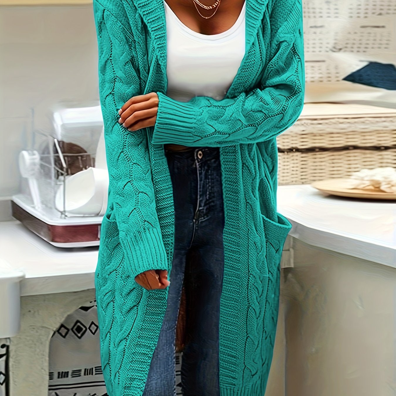 Women's Plus Size Casual Twist Front Hooded Cardigan with Pockets