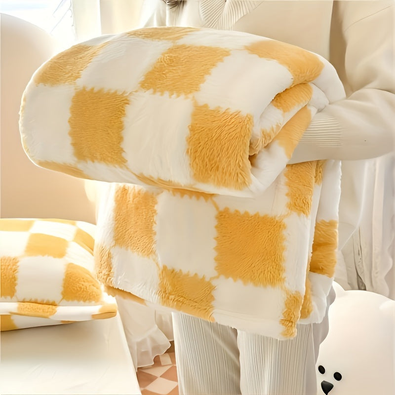 Soft Panda Velvet Polyester Cozy Plaid Blanket for All-Season Use