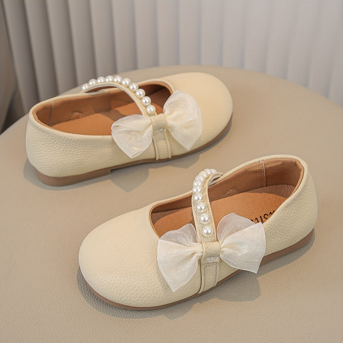 Детские балетки Mary Jane с жемчугом и бантом, бежевые, низкий топ, круглым носом, повседневные и танцевальные туфли