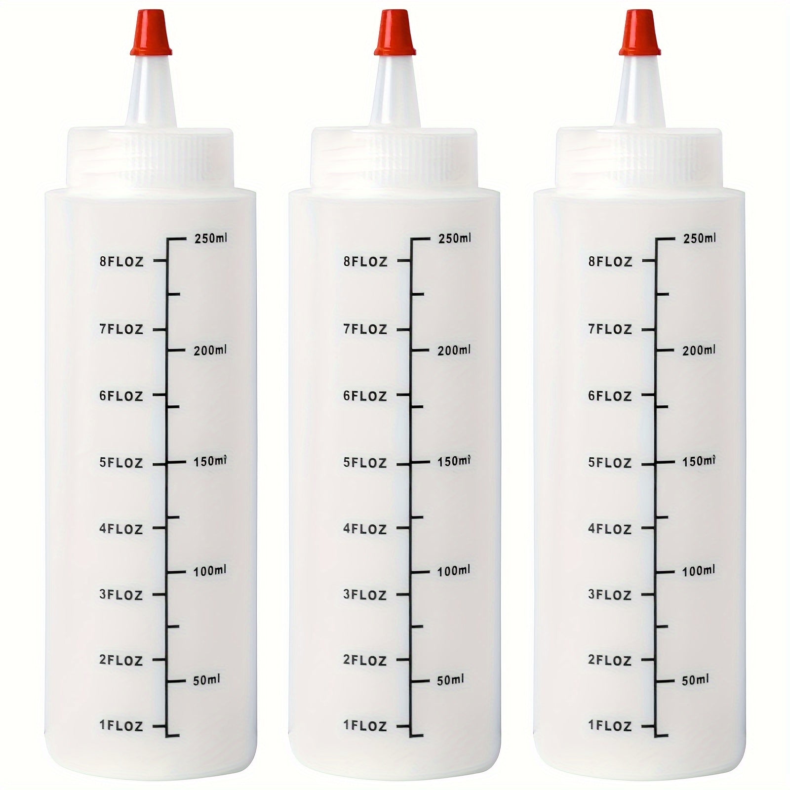 Set of 3 Plastic Squeeze Bottles 250ml Kitchen Use