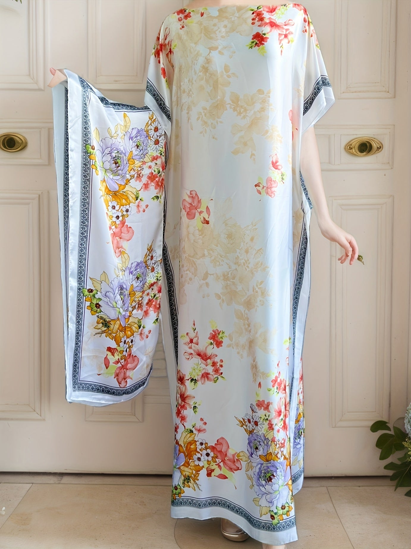 Платье женское большого размера с цветочным принтом и длинными рукавами батал для всех сезонов, повседневное