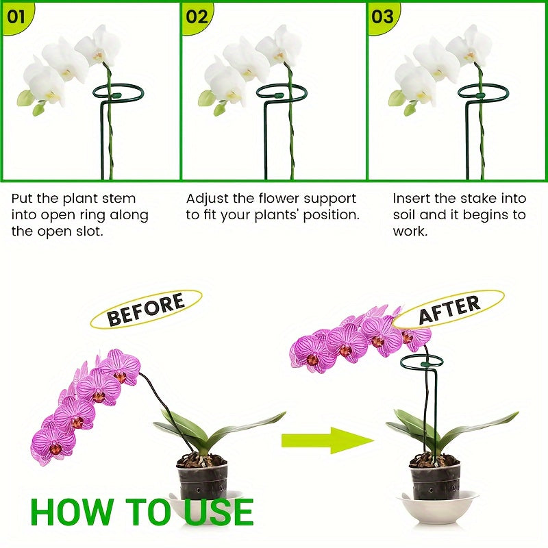 Metal Garden Plant Stakes Set of 5 or 10 for Supporting Single-Stem Flowers Green Steel Weather-Resistant