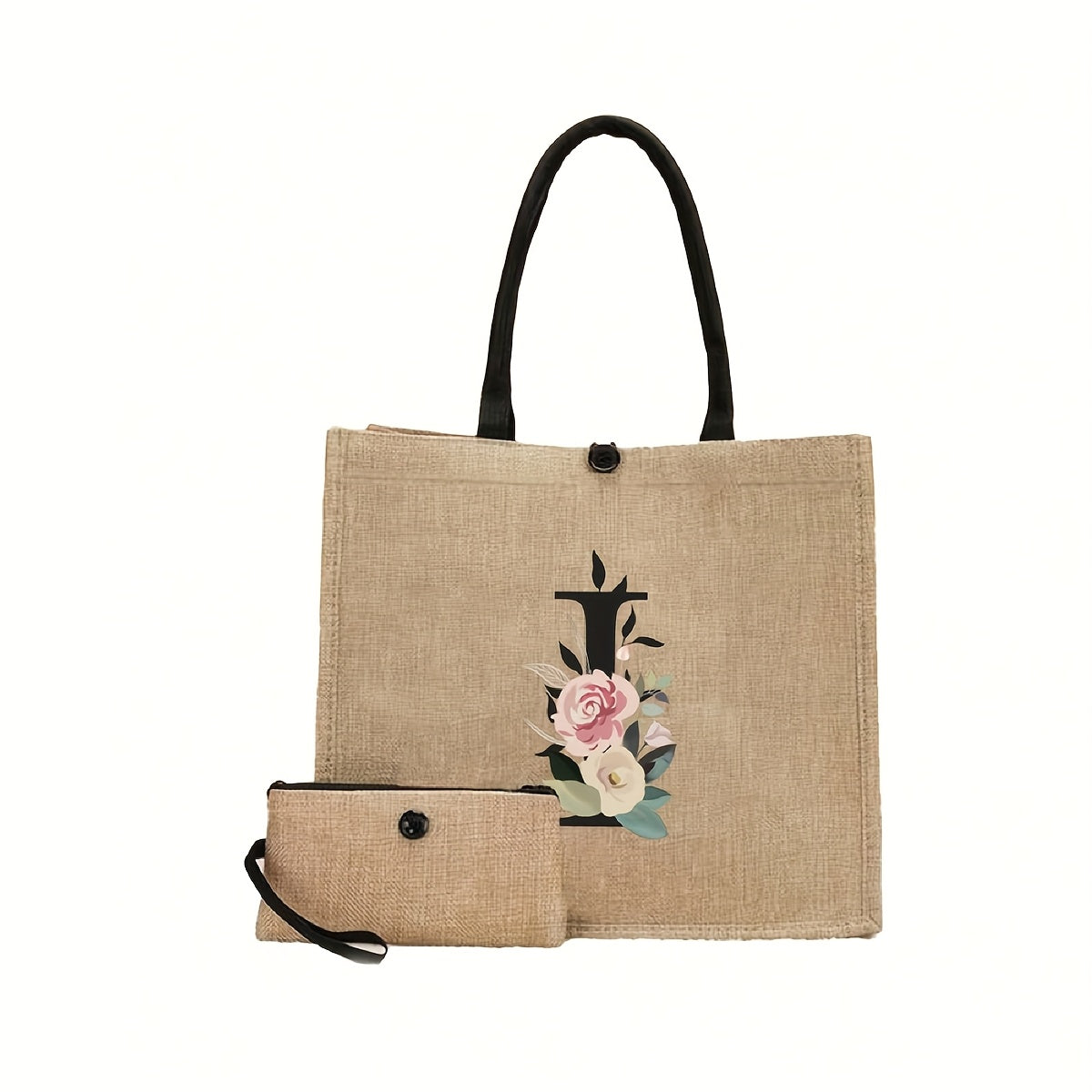 Linen Handbag Large Capacity Travel Makeup Teacher Tote Shopping Bag Khaki