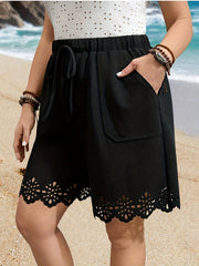 Women's Plus Size Black Lace Detail Shorts Casual All-Season Stretchy Pockets