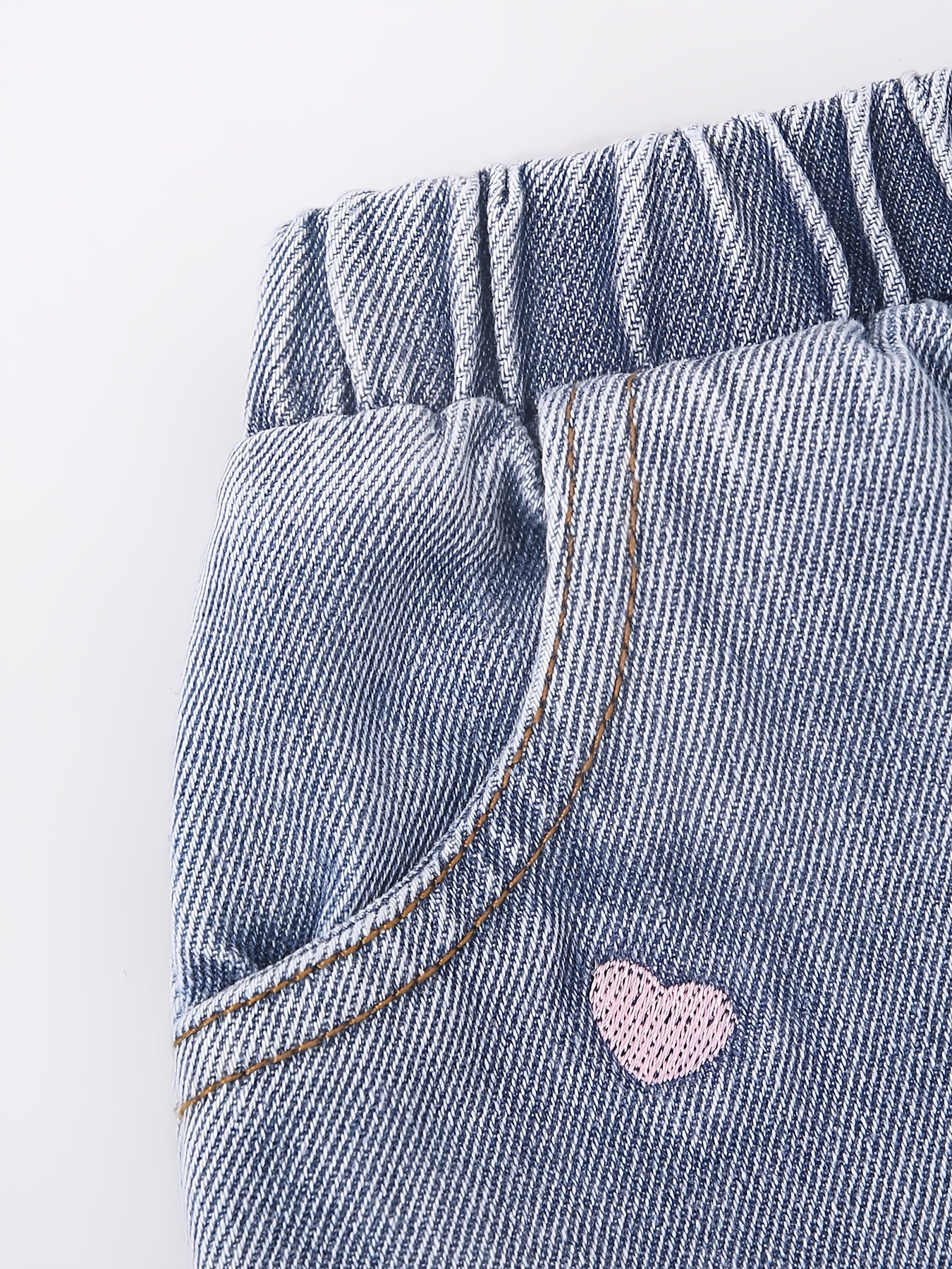 Джинсы для девочек с вышивкой в виде сердца, из смеси вискозы, моющиеся в машине, для весны и осени