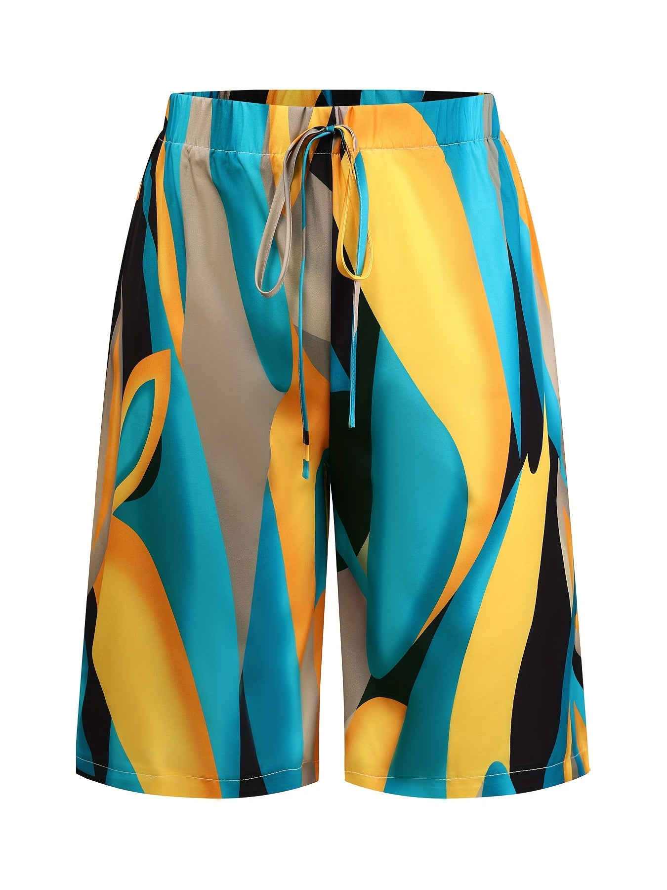 Plus Size Women’s Casual Printed Mid-Length Pants Elastic Waist