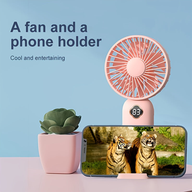 Portable Table Fan with USB Charging, Phone Holder, Quiet Operation, 3 Speeds