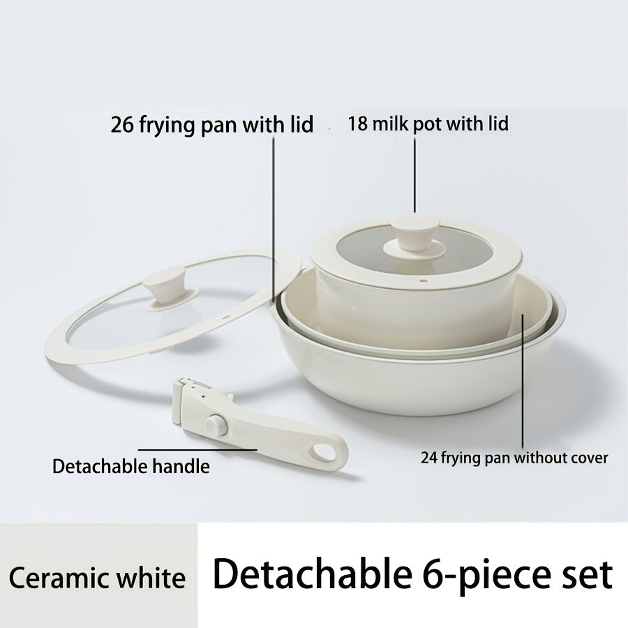 Stackable Cast Iron Cookware Set with Detachable Handles Non-Stick Coating