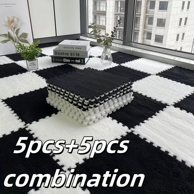 Set of 10 Interlocking Foam Play Mats for Kids and Pets Non-Slip Floor Tiles in Black Gray White