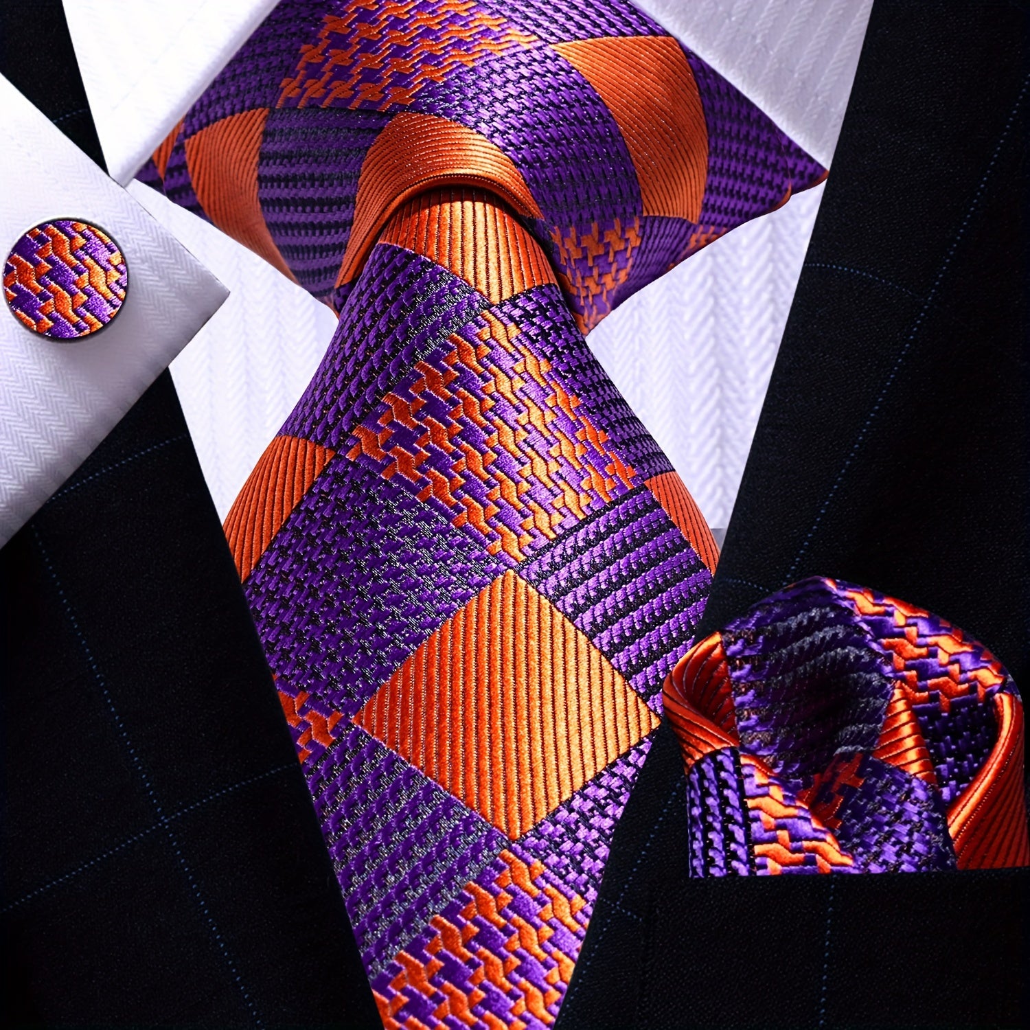 Men's Necktie Pocket Square Cufflinks Set for Wedding Business Party