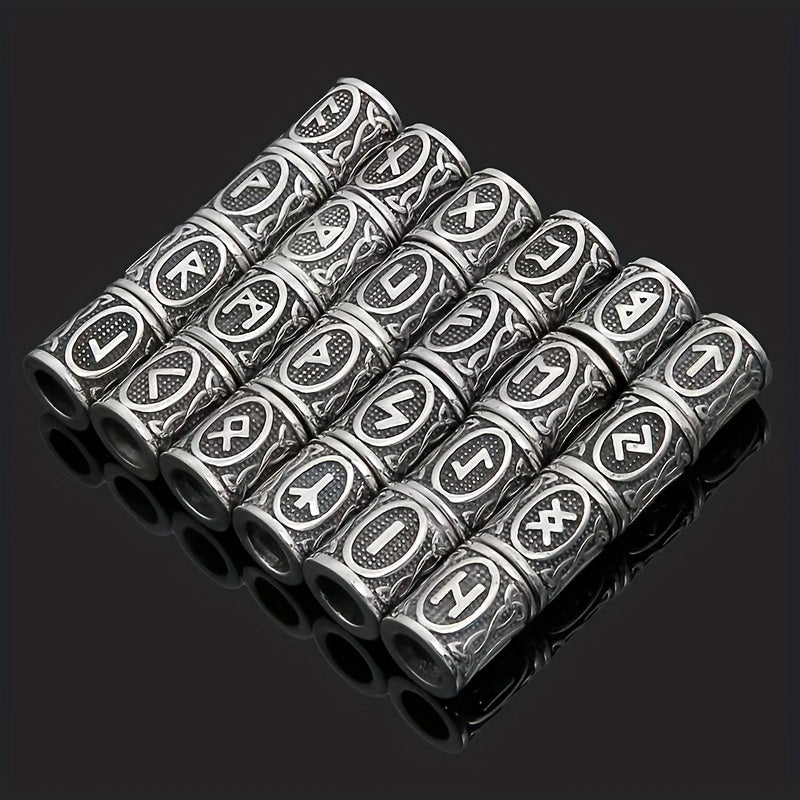 Set of 24 Bohemian Metal Viking Rune Beads Oval Solid Color Spacer Beads for Jewelry and Hair Braids