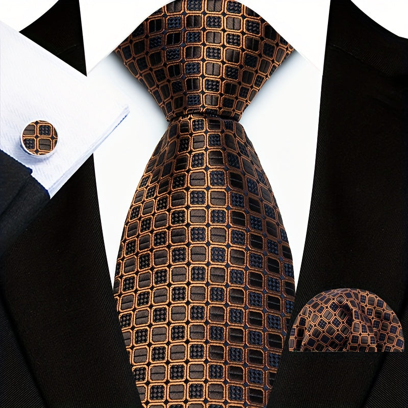 Men's Three-Piece Suit Set with Paisley Tie Pocket Towel and Cufflinks